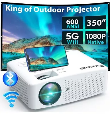 Puxinat 1080P 19000 Lumens 5G WiFi Bluetooth Projector 600ANSI Outdoor Bundle • $99