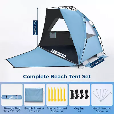 Easy Pop Up Beach Tent Portable Sun Shade Shelter UPF 50+ For 4-6 Person Family • $79.39