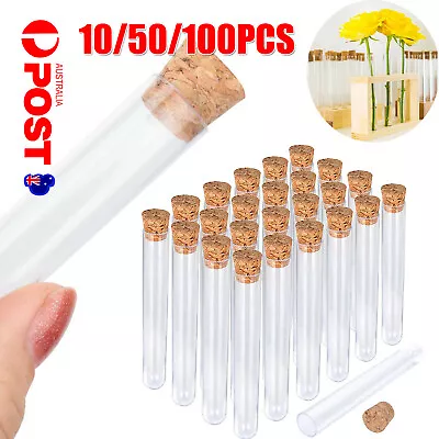 100 X Clear Plastic Test Tube With Wooden Cork Stopper Wedding Favors Bottles / • $6.99
