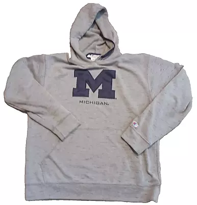 Champion Michigan Wolverines NCAA Mens Hoodie Sweatshirt Gray Large Sewn • $19.99