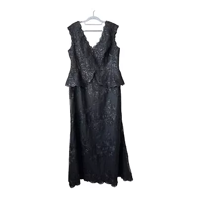 Montage By Mon Cheri Women’s Black Sequin Lace Long Dress Gown Size 16 EUC • $79.92