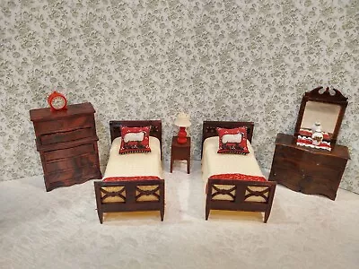 Vintage Renwal 5pc Twin Bedroom Set Miniature Dollhouse Furniture 1:16 Extras • $19.95