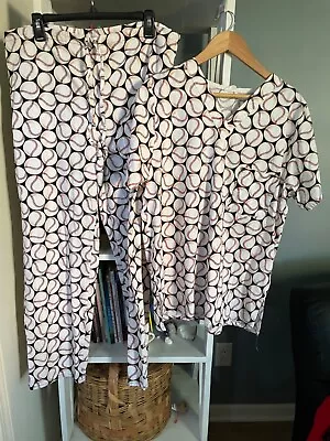 Cotton Scrub  Co Top  Pants Baseball  World Series  Pockets Drawstring  M • $9.99