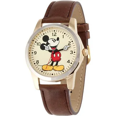 Disney Unisex Mickey Mouse Oversized Molded-Hands Brown Watch Simulated-Leather • $33.95