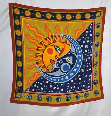 Bob Mackie Wearable Art Sun And Moon Silk Scarf W/Gift Box--Navy/Gold • £17.54