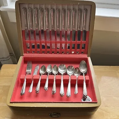 WM Rogers Bros. IS Silverware Set 57 Pcs W/Original Wooden Chest • $59.99