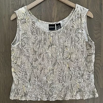 Vintage Palm Smocked Scoop Neck Sleeveless Top Tan And Olive Small • $25