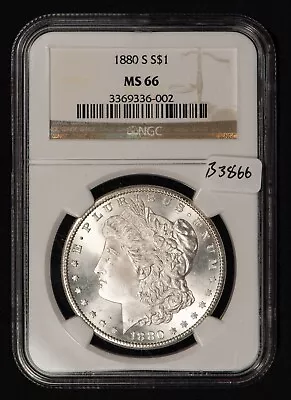 1880-S $1 Morgan Silver Dollar - Frosty PQ Coin - NGC MS 66 - SKU-B3866 • $450