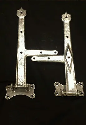 SUPER Pair Of Large Offset  Vintage Heavy Cast Metal Hinges.   Door Gate Barn • $695