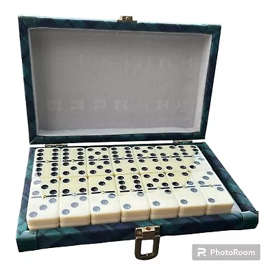 New Double 6 Dominoes Set W/plaid Case 28 Rock Marble Playing Pieces • $19