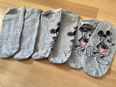 Mickey Mouse Trainer Socks - Grey - 3 Pairs - New • £2