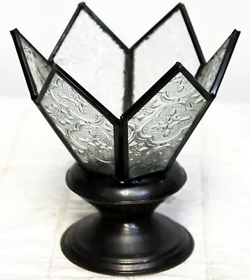 Moroccan Style Clear Glass Panel TeaLight Candle Holder Pattern Texture Star Tip • $12.75