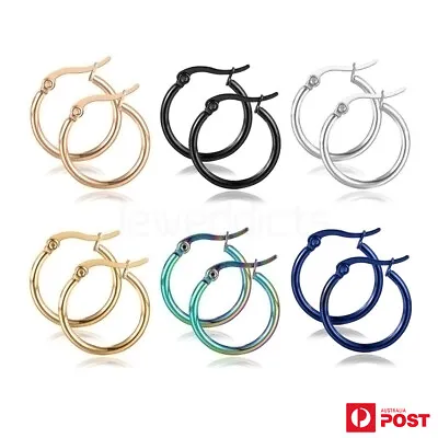 $4.99 • Buy 1 Pair Hoop Earrings Surgical Steel Smooth Round Ear Studs Fashion Jewellery