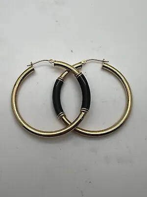 VTG 14K YELLOW GOLD ENAMEl  HOOP PIERCED EARRINGS MB MAZZA BARTHOLOMEW NICE  C6 • $209.99