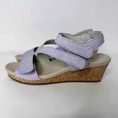 Propet Millie Wedge Sandal Shoes Leather Comfort Casual Lilac Lavender 8 NEW • £33.24