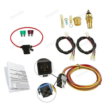 Dual Car Electric Engine Cooling Fan OEM Wiring Harness Thermostat Relay 185/165 • $54.14