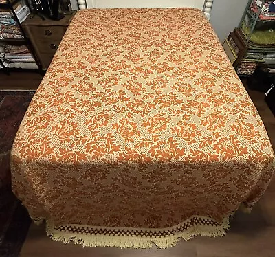 Vintage Bates Bedspread 84x114 Terra Cotta & Creamy Yellow With Fringe • $110