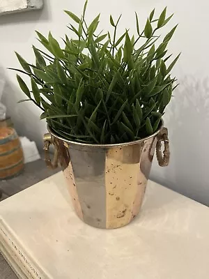 Vintage Mixed Metal Planter/Bucket W/Ring Pull Handles Heavy Patina 5” Tall • $10