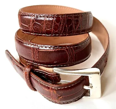 MARTIN DINGMAN Cognac/brown Genuine American Alligator Leather Lined Belt 36/90 • $155