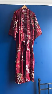 Japanese Chinese Burgundy Dragon Men’s Robe Kimono Yukata Costume Made In Japan • £30