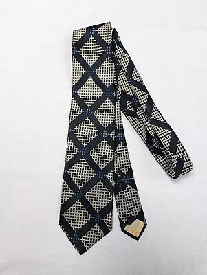 Vintage A. SULKA Silk Tie Navy Black Blue & Silver 3.5 Inches Wide • $45