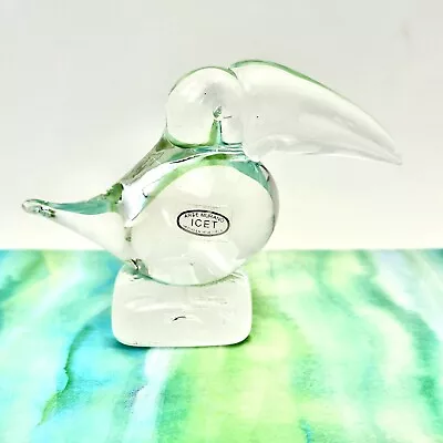 Vintage ICET MURANO Toucan Bird Art Glass Figurine Clear 3”x4.5” • $24