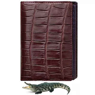 Brown Crocodile Vertical Wallet Genuine Leather Wallet Gifts For Men  • $69