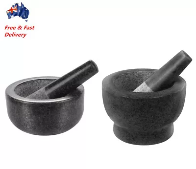 Duty Solid Granite Large Mortar & Pestle Set Unpolished Spice Grinder 16cm 18cm • $28.98