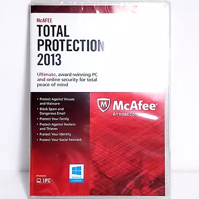 McAFEE MTP13EMB1RAAN Total Protection 2013 For 1PC NEW SEALED Ultimate Security  • $15.29