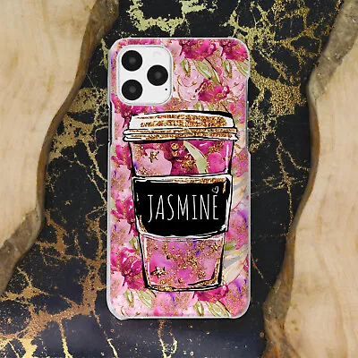Personalised Initial Phone Case For IPhone 14/13/12/X Pink/Cup/Flower Hard Cover • £6.49