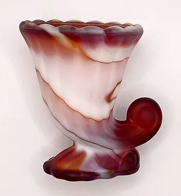 Cranberry Glass Cornucopia Horn Miniature Vase • £20