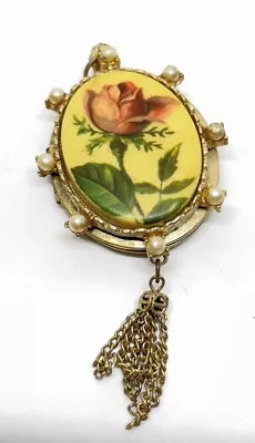 Vintage Estate Rose Tassel Gold Tone Necklace Locket • $14