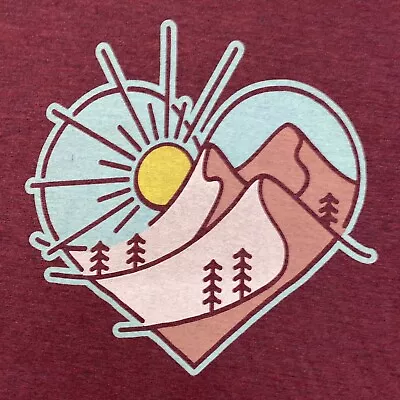 £18.40 • Buy Subaru Heart Sun Mountains V-Neck T-Shirt Small Burgundy Cross Trek Forrester