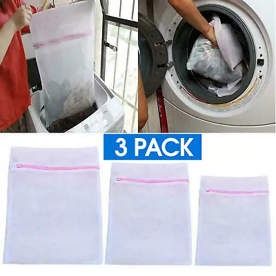 3 X ZIPPED LAUNDRY WASHING MACHINE MESH LARGE BRA SOCKS LARGE STORAGE WASH BAGS • £3.95