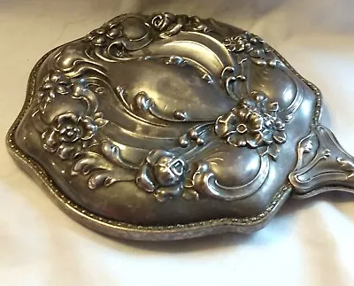 10” Vintage Antique Silver Plated Ornate Vanity Hand-Held Mirror • $26.50