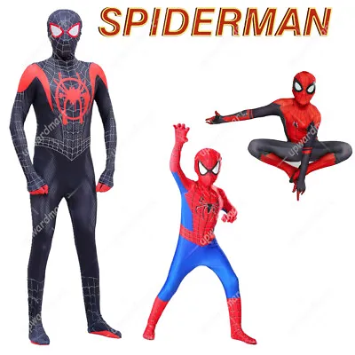 Superhero Spider-Man Costume Miles Halloween Jumpsuit Kids Boys Cosplay Bodysuit • $15.99