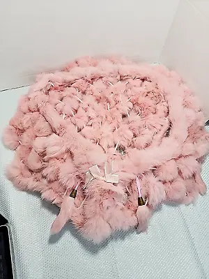 100% Real Rabbit Fur Pom Poms Scarf/ Cape/ Neck Wrap Pink Women Shawl  • $31.98