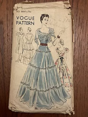 Vogue 8087 Pattern Evening Prom Wedding Dress 1940s Size 18 Bust 34 COMPLETE! • $58