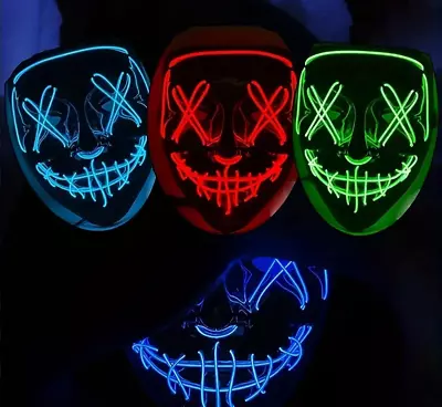 LED Purge Mask Glow In Dark Light Up Halloween Costume Scary Rave Festival • $9.99