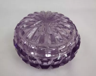 Vintage Lead Crystal Purple Trinket Box With Lid Pressed Cut Glass  Grannycore   • $10