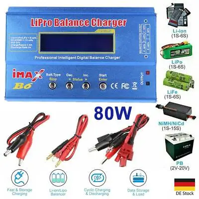 IMax B6 80W Digital Battery Charger Lipo Li-ion LiFe NiMh Balance Charger Power • £20.99