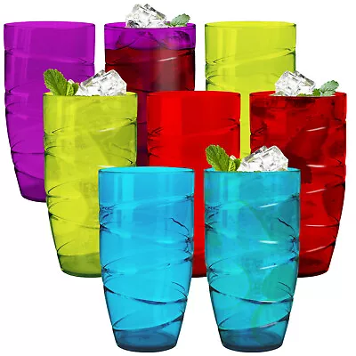 HEFTMAN Plastic Tumblers Set Of 8 550ml Acrylic Glasses Swirl Design Coloured • £12.99