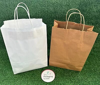 White & Kraft Paper Bags With Twist Handles Party Gift Carrier Food Takeaway Bag • £1.69