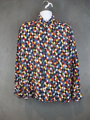 Vintage Marithe Francois Girbaud Shirt Men Large Black Diamond Colorful Club Y2K • $49.95