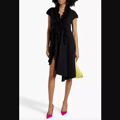 $815 Dries Van Noten Black Ruffle Rose Asymmetric Dress Size Large • $275