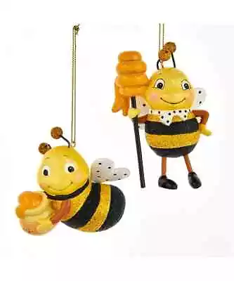 Set Of 2 SWEET BEE With Honey & Dipper Christmas Ornaments By Kurt Adler • $19.99