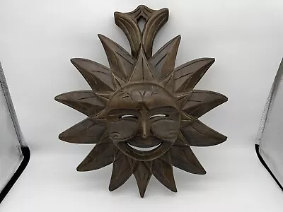 Vintage Carved Wood Smiling Sun Wall Plaque Approximately 11.5x12.5” • $22.50