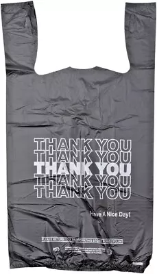 THANK YOU T-Shirt Bags 11.5  X 6.5  X 21  Black Plastic Shopping Bag 100-1000 CT • $15.99
