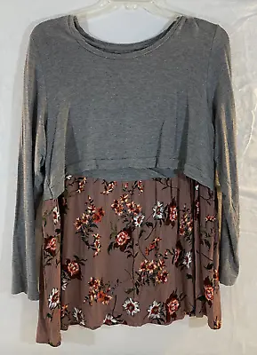 Latched Mama Long Sleeve Crossover Nursing Top Shirt 2X Grey Floral Mix • $19.95