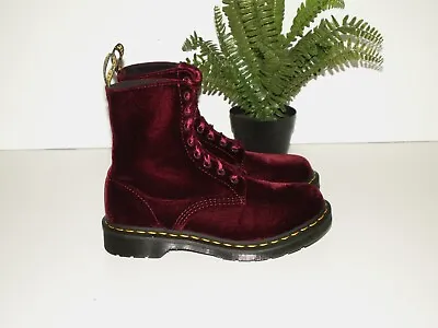 Dr. Martens 1460 PASCAL VELVET Cherry Red Boots 8-eyelet UK 4 EU 37 US 6 • £99